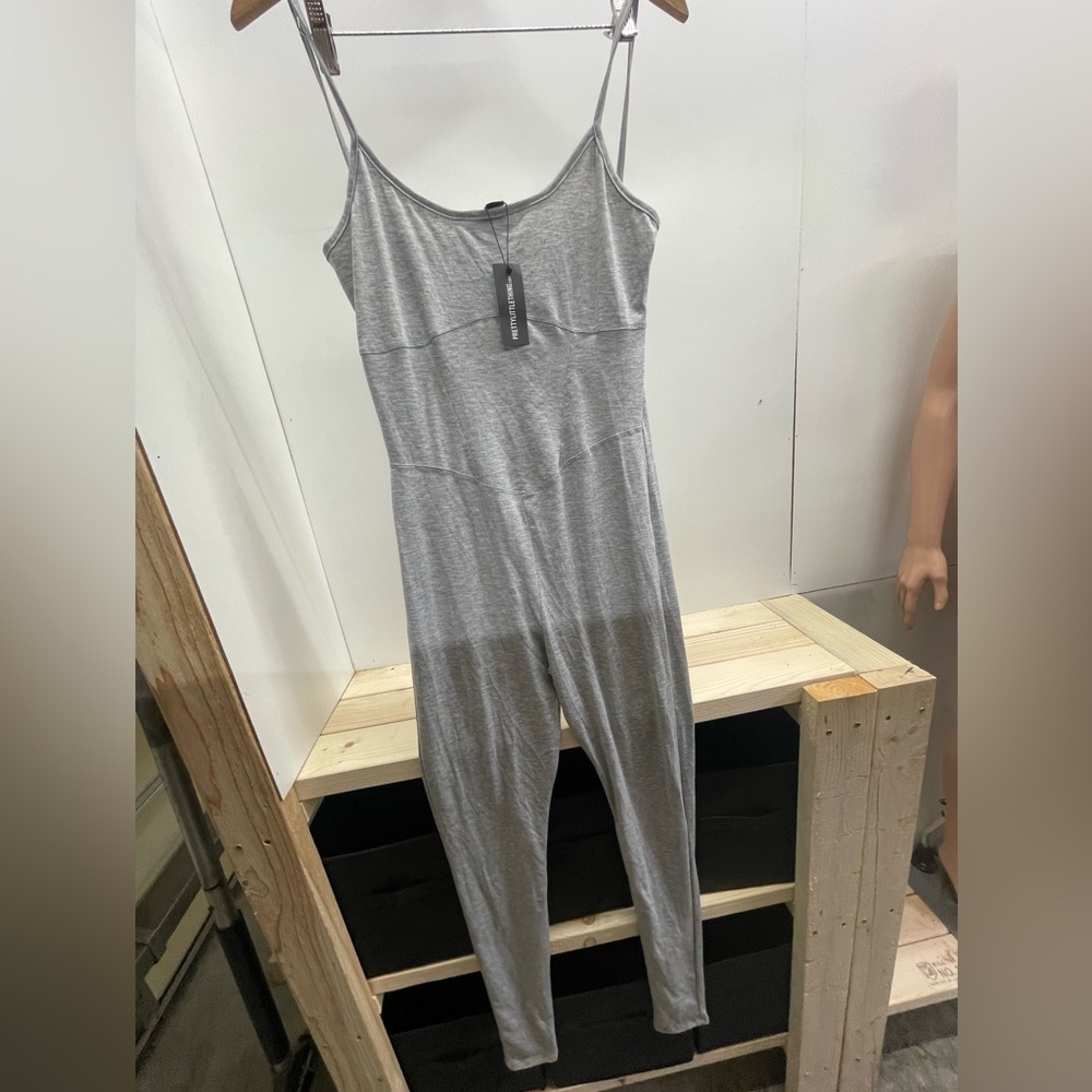PrettyLittleThing Light Gray Spaghetti Strap Jumpsuit
